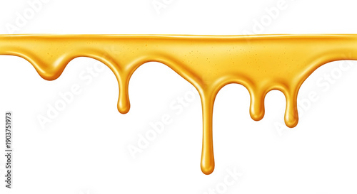 Golden liquid dripping isolated on transparent background