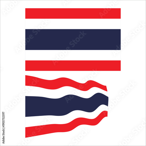 Thailand national flag showing both a static design and a dynamic waving appearance