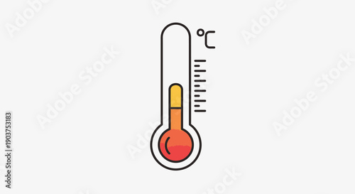 A vibrant cartoon illustration of a classic thermometer indicating a high temperature in Celsius