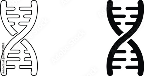 DNA double helix structure genetic molecule icon set with black and white outline