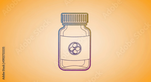 Stylized illustration of a colorful medicine bottle containing tablets on a vibrant orange
