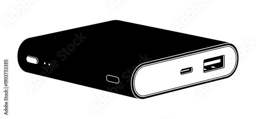 Power Bank Silhouette Black Sleek Vector White Background