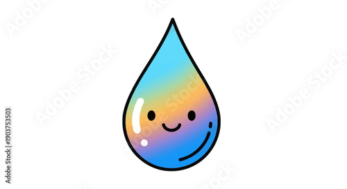 Adorable colorful water droplet character with a vibrant gradient and friendly smile a symbol of