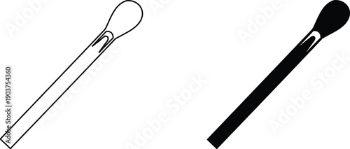 Matchsticks with one unburned and one burned tip in realistic illustration style