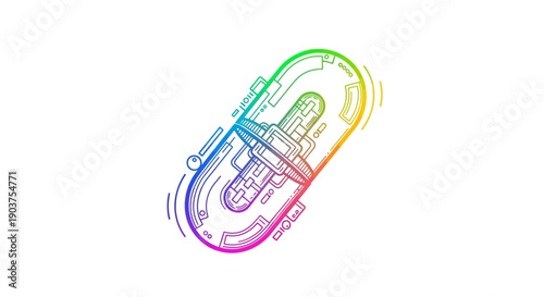Abstract rainbow gradient techno-capsule illustration symbolizing digital innovation and advanced
