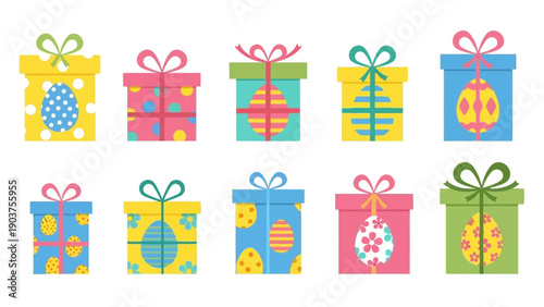 Colorful Gift Boxes with Ribbons and Bows.