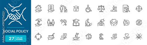 Social Policy Thin Line Icon Set Government Welfare And Support