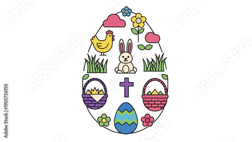 Colorful Easter Egg with Various Symbols.