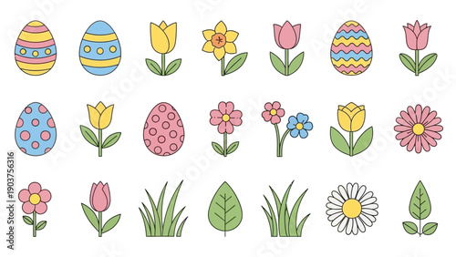 Easter Eggs and Spring Flowers.