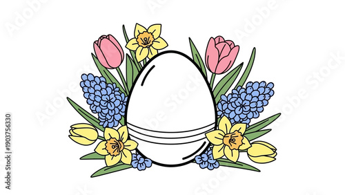 Easter Egg with Tulips and Daffodils.