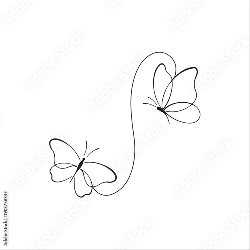 Two Butterflies Connected by a Curved Line in Black and White 1