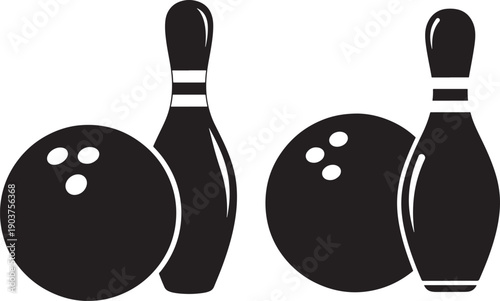 Two silhouette bowling pins and bowling balls game