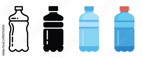 Plastic water bottle set illustration, vector design