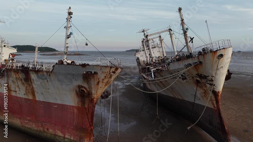 A stranded, dilapidated ship