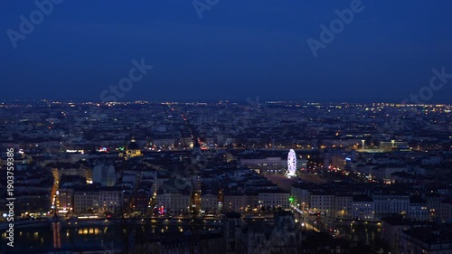 Wallpaper Mural Night cityscape of Lyon with reflections and modern towers Torontodigital.ca