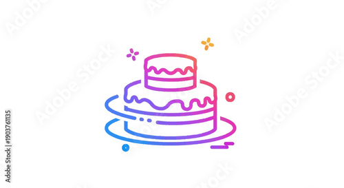 Vibrant Gradient Birthday Cake Icon Design Festive Celebration Symbol Modern Outline Style Digital
