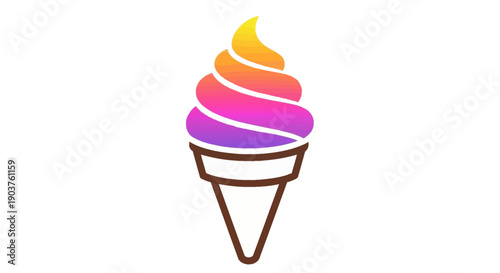 Vibrant gradient soft serve ice cream cone illustration on a clean white background a delightful