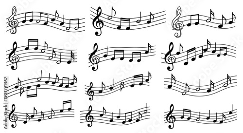 Musical Notes Sheet Illustration – Melody Rhythm Staff Notation Background