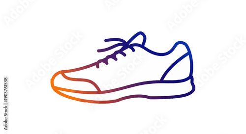 Gradient outline illustration of a single running shoe with shoelaces for sports and fitness design
