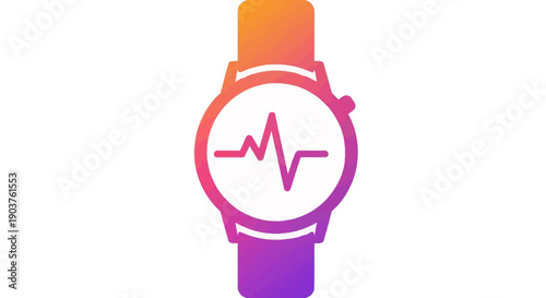 Colorful smartwatch icon with heart rate monitor display on a white background representing health