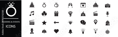 Wedding and event planning icons for parties and celebrations