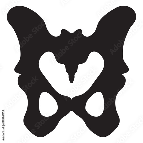 Abstract silhouette of a human pelvis in black on a white background.