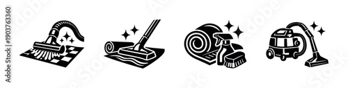 Cleaning tools for carpets and floors, flat vector illustration
