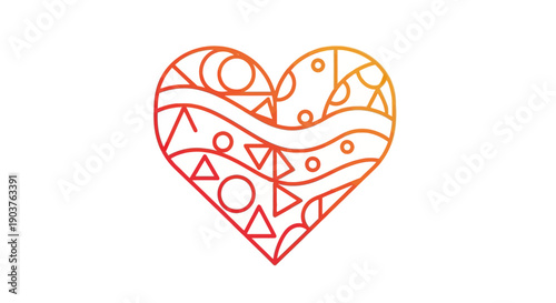 Artistic Gradient Heart with Geometric Patterns Modern Love Symbol Design Element Digital Art