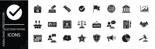 Collection of modern election and voting icons in black