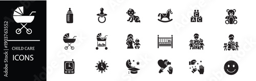 Collection of child care icons for parenting and parenting resources