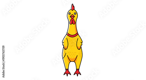 Squeezable Rubber Chicken Standing Center Isolated White Background Fun Novelty Toy Farm Animal Mimic Barnyard Character