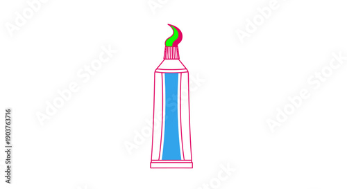 Bright Pink Toothpaste Tube with Green and Pink Swirl Paste Emerging from the Opening on a White Background