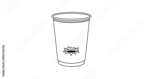 Disposable Plastic Cup with Small Damage Starburst Pattern Isolated Simple Line Art Representation