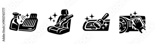 Car cleaning and detailing icons, flat vector illustration