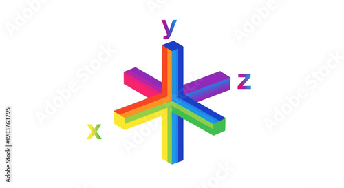 Vibrant 3D coordinate system with colorful axes representing spatial dimensions. A visual