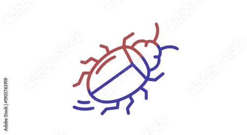 Abstract Line Art Insect Icon Representing a Dynamic Bug or Beetle in Motion with Vivid Colors
