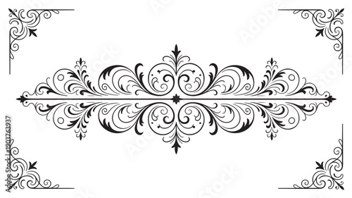 Ornate Victorian flourish divider for classic document design, formal certificate borders, elegant wedding invitations, luxury brand identity, and premium publication layouts