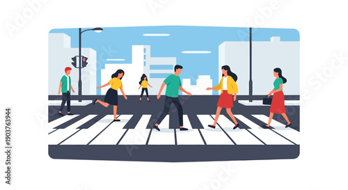 Creative Pedestrian Crossing Design Blending Music And Urban City Life Featuring People Walking On Piano Keys