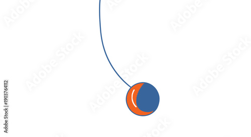 Abstract graphic design featuring a blue cord hanging with a two-toned orange and blue ball