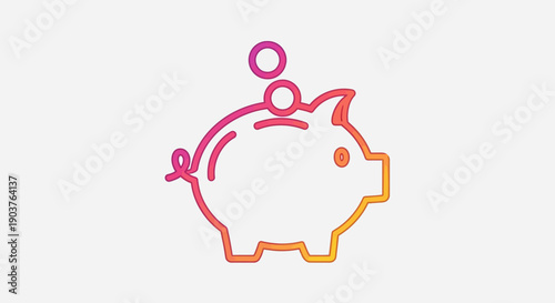 Vibrant gradient outline icon of a classic piggy bank with coin representing savings and financial