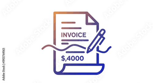 Financial Invoice Document Icon with Pen and Amount for Business Transactions and Billing Services