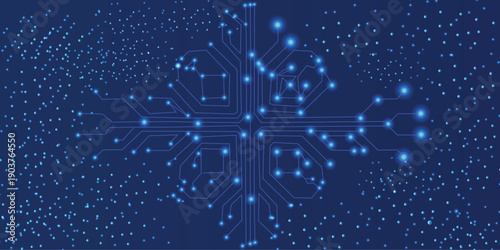 Abstract Thin circuit trace lines in blue on a dark technology background.  digital tech bg. Electronics and computer technology concept Vector illustration.