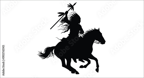 Native american warrior on horseback a striking black silhouette