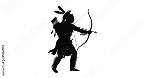Native american warrior with bow and arrow a striking silhouette