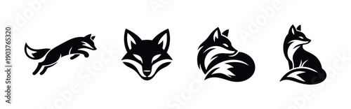 Black silhouette fox designs, flat vector illustration