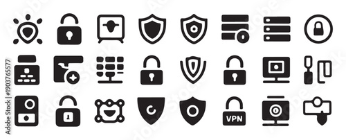 Security shield and safety protection symbols collection. vector illustration eps 10