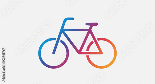 Colorful gradient line art bicycle icon on a clean white background representing eco-friendly
