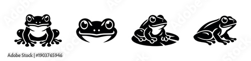 Frog silhouettes in various poses, flat vector illustration