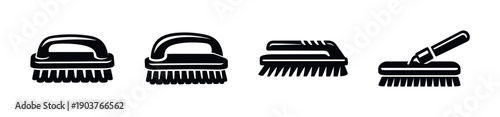 Cleaning brushes set in various styles, flat vector illustration