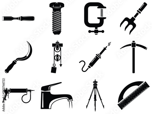 Collection of Black and White of Tools and Equipment